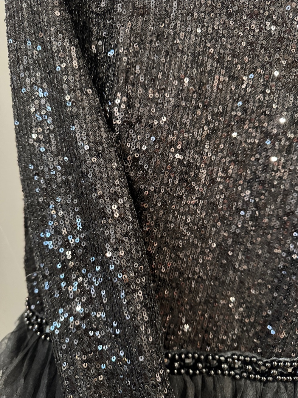 Mac Duggal Black Sequined Tiered Tulle Midi Dress - Picture 4 of 7